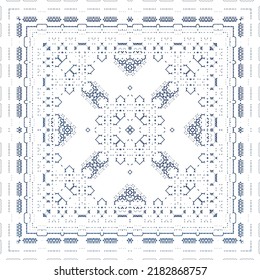 Ethnic ceramic tile in portuguese azulejo. Universal design. Vector seamless pattern poster. Blue vintage ornament for surface texture, towels, pillows, wallpaper, print, web background.