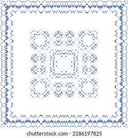 Ethnic ceramic tile in portuguese azulejo. Vector seamless pattern texture. Fashionable design. Blue vintage ornament for surface texture, towels, pillows, wallpaper, print, web background.