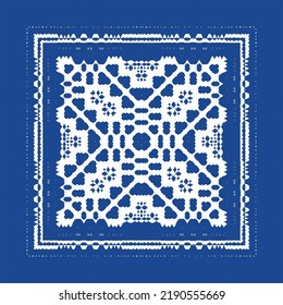 Ethnic ceramic tile in portuguese azulejo. Vector seamless pattern frame. Stylish design. Blue vintage ornament for surface texture, towels, pillows, wallpaper, print, web background.