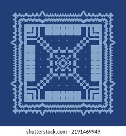 Ethnic ceramic tile in portuguese azulejo. Vector seamless pattern texture. Original design. Blue vintage ornament for surface texture, towels, pillows, wallpaper, print, web background.