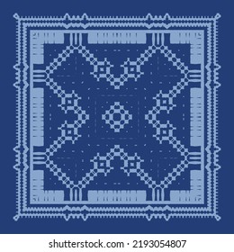 Ethnic ceramic tile in portuguese azulejo. Vector seamless pattern texture. Original design. Blue vintage ornament for surface texture, towels, pillows, wallpaper, print, web background.