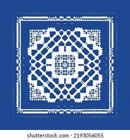 Ethnic ceramic tile in portuguese azulejo. Vector seamless pattern frame. Stylish design. Blue vintage ornament for surface texture, towels, pillows, wallpaper, print, web background.