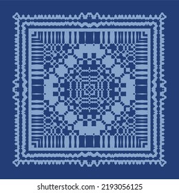 Ethnic ceramic tile in portuguese azulejo. Vector seamless pattern texture. Original design. Blue vintage ornament for surface texture, towels, pillows, wallpaper, print, web background.