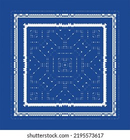 Ethnic ceramic tile in portuguese azulejo. Vector seamless pattern frame. Stylish design. Blue vintage ornament for surface texture, towels, pillows, wallpaper, print, web background.