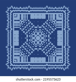 Ethnic ceramic tile in portuguese azulejo. Vector seamless pattern texture. Original design. Blue vintage ornament for surface texture, towels, pillows, wallpaper, print, web background.