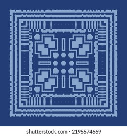 Ethnic ceramic tile in portuguese azulejo. Vector seamless pattern texture. Original design. Blue vintage ornament for surface texture, towels, pillows, wallpaper, print, web background.