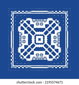Ethnic ceramic tile in portuguese azulejo. Vector seamless pattern frame. Stylish design. Blue vintage ornament for surface texture, towels, pillows, wallpaper, print, web background.