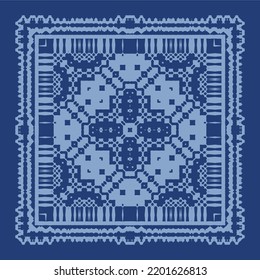 Ethnic ceramic tile in portuguese azulejo. Vector seamless pattern texture. Original design. Blue vintage ornament for surface texture, towels, pillows, wallpaper, print, web background.