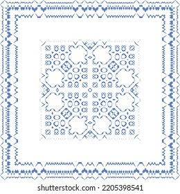 Ethnic ceramic tile in portuguese azulejo. Vector seamless pattern texture. Fashionable design. Blue vintage ornament for surface texture, towels, pillows, wallpaper, print, web background.