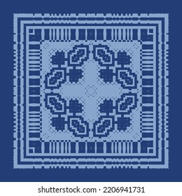 Ethnic ceramic tile in portuguese azulejo. Vector seamless pattern texture. Original design. Blue vintage ornament for surface texture, towels, pillows, wallpaper, print, web background.