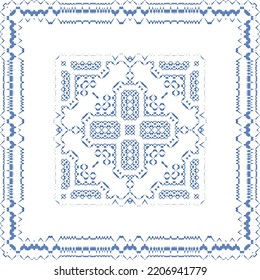 Ethnic ceramic tile in portuguese azulejo. Vector seamless pattern texture. Fashionable design. Blue vintage ornament for surface texture, towels, pillows, wallpaper, print, web background.
