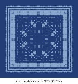Ethnic ceramic tile in portuguese azulejo. Vector seamless pattern texture. Original design. Blue vintage ornament for surface texture, towels, pillows, wallpaper, print, web background.
