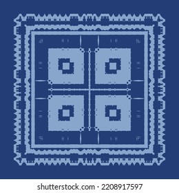 Ethnic ceramic tile in portuguese azulejo. Vector seamless pattern texture. Original design. Blue vintage ornament for surface texture, towels, pillows, wallpaper, print, web background.