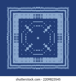 Ethnic ceramic tile in portuguese azulejo. Vector seamless pattern texture. Original design. Blue vintage ornament for surface texture, towels, pillows, wallpaper, print, web background.