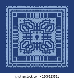Ethnic ceramic tile in portuguese azulejo. Vector seamless pattern texture. Original design. Blue vintage ornament for surface texture, towels, pillows, wallpaper, print, web background.