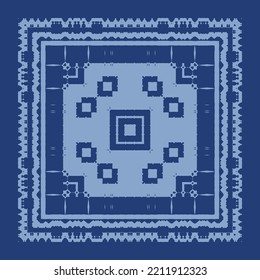 Ethnic ceramic tile in portuguese azulejo. Vector seamless pattern texture. Original design. Blue vintage ornament for surface texture, towels, pillows, wallpaper, print, web background.