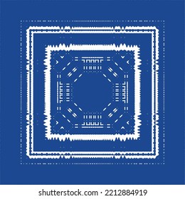 Ethnic ceramic tile in portuguese azulejo. Vector seamless pattern frame. Stylish design. Blue vintage ornament for surface texture, towels, pillows, wallpaper, print, web background.