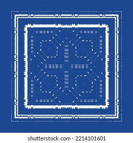 Ethnic ceramic tile in portuguese azulejo. Vector seamless pattern frame. Stylish design. Blue vintage ornament for surface texture, towels, pillows, wallpaper, print, web background.