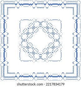 Ethnic ceramic tile in portuguese azulejo. Vector seamless pattern texture. Fashionable design. Blue vintage ornament for surface texture, towels, pillows, wallpaper, print, web background.