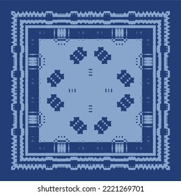 Ethnic ceramic tile in portuguese azulejo. Vector seamless pattern texture. Original design. Blue vintage ornament for surface texture, towels, pillows, wallpaper, print, web background.