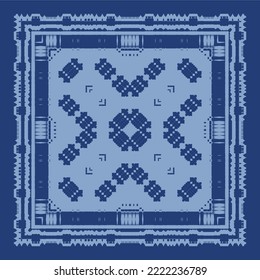 Ethnic ceramic tile in portuguese azulejo. Vector seamless pattern texture. Original design. Blue vintage ornament for surface texture, towels, pillows, wallpaper, print, web background.