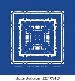 Ethnic ceramic tile in portuguese azulejo. Vector seamless pattern frame. Stylish design. Blue vintage ornament for surface texture, towels, pillows, wallpaper, print, web background.