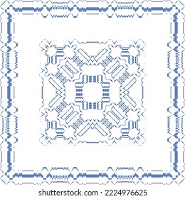 Ethnic ceramic tile in portuguese azulejo. Vector seamless pattern texture. Fashionable design. Blue vintage ornament for surface texture, towels, pillows, wallpaper, print, web background.