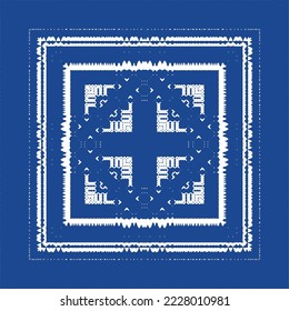 Ethnic ceramic tile in portuguese azulejo. Vector seamless pattern frame. Stylish design. Blue vintage ornament for surface texture, towels, pillows, wallpaper, print, web background.