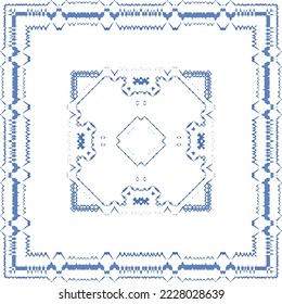 Ethnic ceramic tile in portuguese azulejo. Vector seamless pattern texture. Fashionable design. Blue vintage ornament for surface texture, towels, pillows, wallpaper, print, web background.
