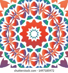 Ethnic ceramic tiles in mexican talavera. Colored design. Vector seamless pattern. Red vintage ornament for surface texture, towels, pillows, wallpaper, print, web background.