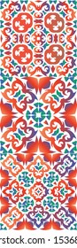 Ethnic ceramic tiles in mexican talavera. Geometric design. Kit of vector seamless patterns. Red vintage ornaments for surface texture, towels, pillows, wallpaper, print, web background.