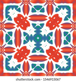 Ethnic ceramic tiles in mexican talavera. Colored design. Collection of vector seamless patterns. Red vintage ornaments for surface texture, towels, pillows, wallpaper, print, web background.