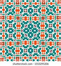 Ethnic ceramic tiles in mexican talavera. Colored design. Collection of vector seamless patterns. Red vintage ornaments for surface texture, towels, pillows, wallpaper, print, web background.