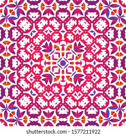 Ethnic ceramic tiles in mexican talavera. Colored design. Collection of vector seamless patterns. Red vintage ornaments for surface texture, towels, pillows, wallpaper, print, web background.