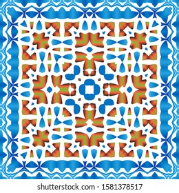 Ethnic ceramic tiles in mexican talavera. Colored design. Collection of vector seamless patterns. Red vintage ornaments for surface texture, towels, pillows, wallpaper, print, web background.