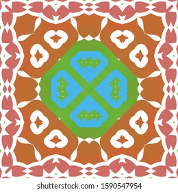 Ethnic ceramic tiles in mexican talavera. Colored design. Collection of vector seamless patterns. Red vintage ornaments for surface texture, towels, pillows, wallpaper, print, web background.
