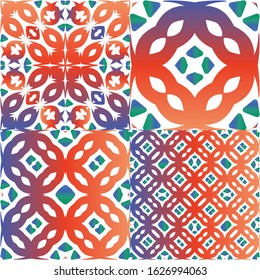 Ethnic ceramic tiles in mexican talavera. Fashionable design. Collection of vector seamless patterns. Red vintage ornaments for surface texture, towels, pillows, wallpaper, print, web background.