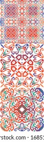 Ethnic ceramic tiles in mexican talavera. Collection of vector seamless patterns. Modern design. Red vintage ornaments for surface texture, towels, pillows, wallpaper, print, web background.
