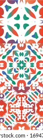 Ethnic ceramic tiles in mexican talavera. Set of vector seamless patterns. Original design. Red vintage ornaments for surface texture, towels, pillows, wallpaper, print, web background.
