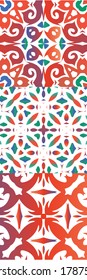 Ethnic ceramic tiles in mexican talavera. Set of vector seamless patterns. Modern design. Red vintage ornaments for surface texture, towels, pillows, wallpaper, print, web background.