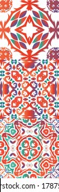 Ethnic ceramic tiles in mexican talavera. Set of vector seamless patterns. Minimal design. Red vintage ornaments for surface texture, towels, pillows, wallpaper, print, web background.