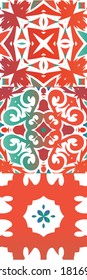 Ethnic ceramic tiles in mexican talavera. Collection of vector seamless patterns. Original design. Red vintage ornaments for surface texture, towels, pillows, wallpaper, print, web background.