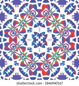 Ethnic ceramic tiles in mexican talavera. Colored design. Collection of vector seamless patterns. Red vintage ornaments for surface texture, towels, pillows, wallpaper, print, web background.