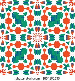 Ethnic ceramic tiles in mexican talavera. Colored design. Collection of vector seamless patterns. Red vintage ornaments for surface texture, towels, pillows, wallpaper, print, web background.