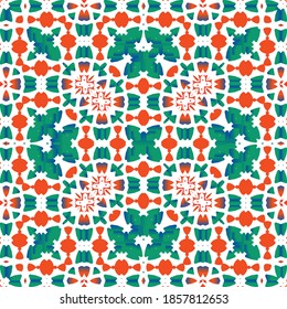 Ethnic ceramic tiles in mexican talavera. Colored design. Collection of vector seamless patterns. Red vintage ornaments for surface texture, towels, pillows, wallpaper, print, web background.