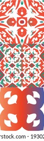 Ethnic ceramic tiles in mexican talavera. Graphic design. Collection of vector seamless patterns. Red vintage ornaments for surface texture, towels, pillows, wallpaper, print, web background.