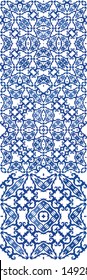 Ethnic ceramic tiles in portuguese azulejo. Kit of vector seamless patterns. Bathroom design. Blue vintage ornaments for surface texture, towels, pillows, wallpaper, print, web background.