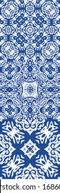 Ethnic ceramic tiles in portuguese azulejo. Universal design. Collection of vector seamless patterns. Blue vintage ornaments for surface texture, towels, pillows, wallpaper, print, web background.