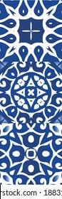 Ethnic ceramic tiles in portuguese azulejo. Set of vector seamless patterns. Fashionable design. Blue vintage ornaments for surface texture, towels, pillows, wallpaper, print, web background.