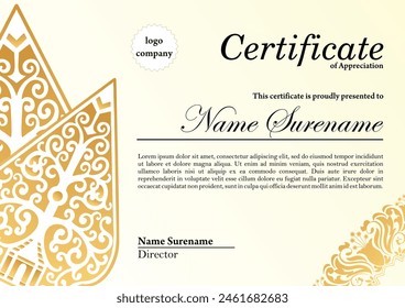 ethnic Certificate design of Appreciation for diploma or graduated vector illustrator with wayang or gunungan theme